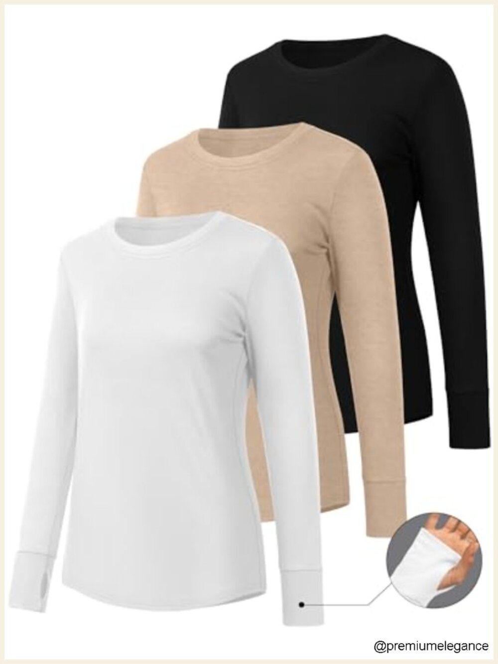 3 Pack Women's Long Sleeve Cotton Shirts With Thumb Holes - 95% Cotton Basic View 2